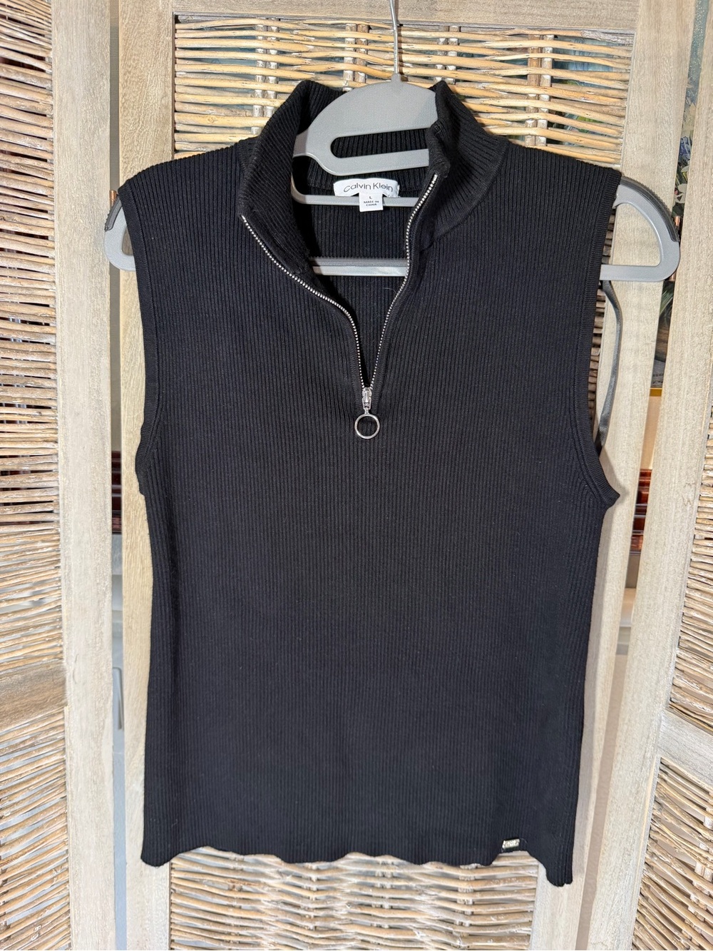 Calvin Klein Black Ribbed Sleeveless Zip Crop Top